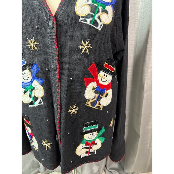 Victoria Jones Black with Snowman Embellished Christmas Sweater SzL - Picture 2 of 4